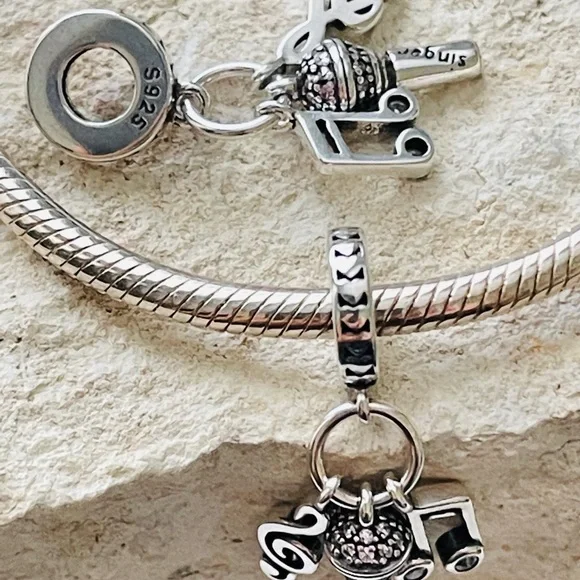 Singer Music Charm, fits Charm Bracelet, S925 Silver, Microphone Charm, Music - Picture 5 of 5